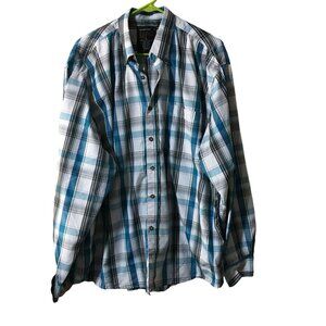 WALNUT CREEK PLAID BUTTON-DOWN WHITE BLUE GREY LONG SLEEVE SHIRT MENS XL